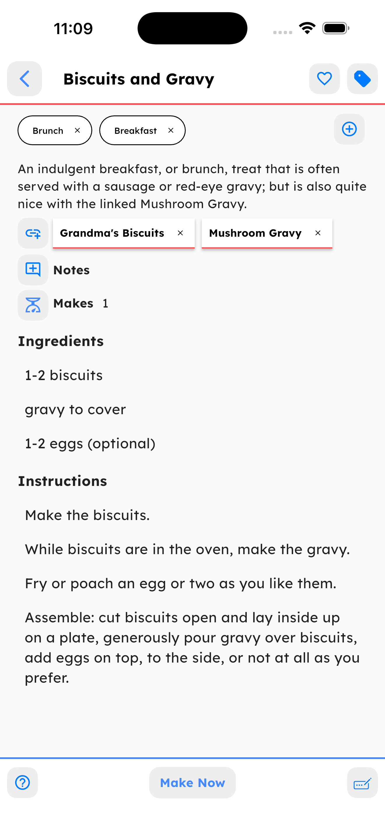 Recipe detail with controls