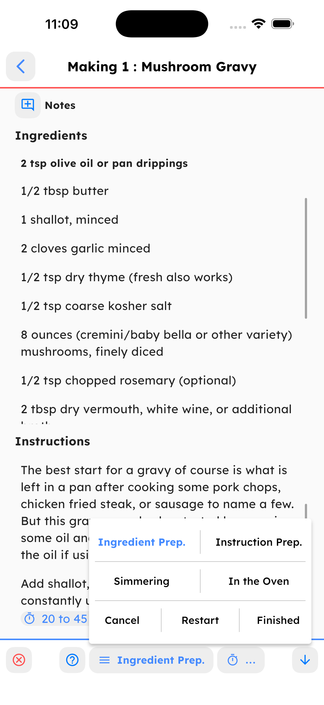 Cook mode in progress
